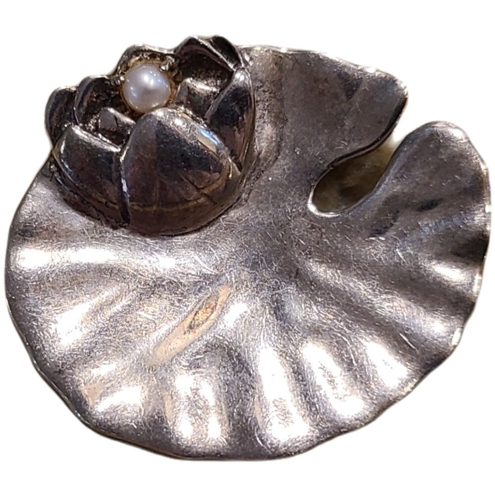 MFA 925 Sterling Silver LILY PAD LOTUS Flower Brooch or Necklace Pendant Combo